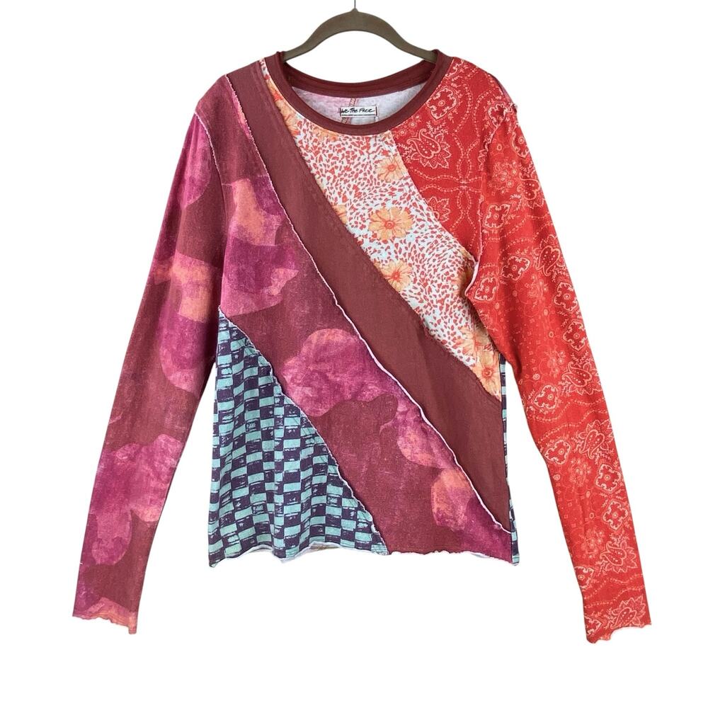 Free People Sweatshirt Size M/L Mixed Floral Boho Long Sleeve
